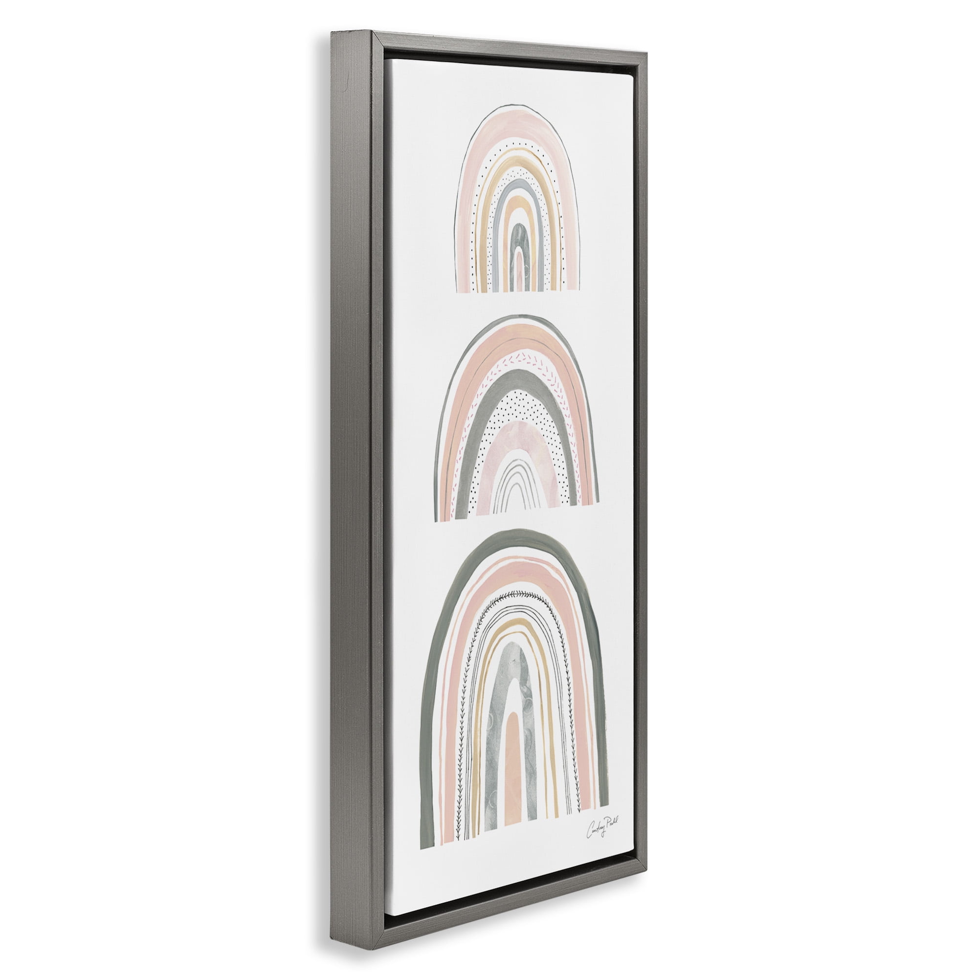 Stupell Industries Playful Grey and Pink Rainbows Landscape Painting Gray Floater Framed Canvas Art Print Wall Art, 15 x 31