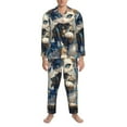 thumbnail image 3 of Naloa Exotic Blue Cat Men’s Pajamas Set - Long Sleeve Button Down Sleep Shirt and Pajama Bottoms Sleepwear Set-XX-Large, 3 of 7