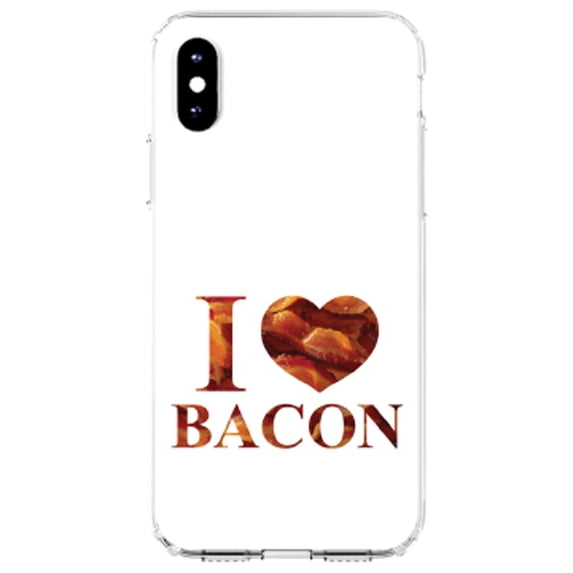 DistinctInk Clear Shockproof Hybrid Case for iPhone X / XS (5.8" Screen) - TPU Bumper, Acrylic Back, Tempered Glass Screen Protector - White Bacon Writing I Heart Bacon - Show Your Love of Bacon