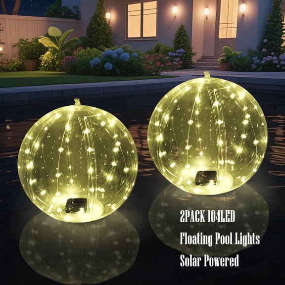 Unbranded Floating Pool Lights Ball Solar Powered LED Inflatable Waterproof 2 Pack 14 Inch