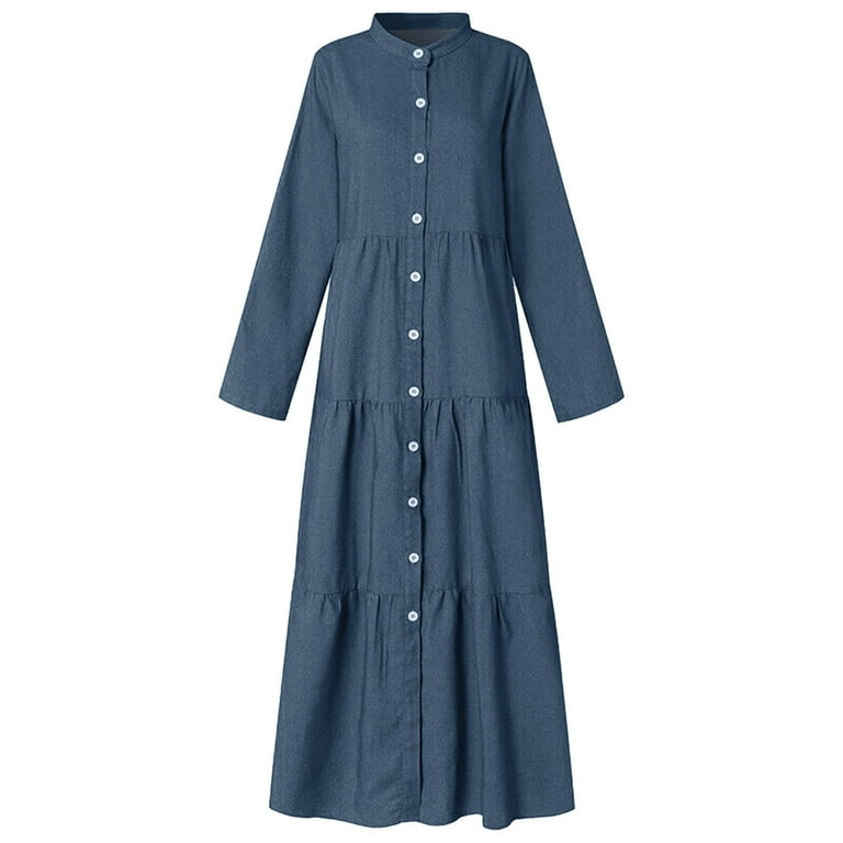 chinese dress ladies Denim Long Sleeve Dress w/Front Bow Tie ILD4766 – Southern Soule Designs