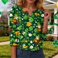 thumbnail image 6 of COMVALUE Womens 3/4 Length Sleeve St. Patrick's Day Tops Crew Neck Graphic Print Basic Tees (Army Green, XXL), 6 of 9