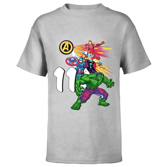 Marvel Super Heroes Avengers 11 Year Old Eleventh Birthday - Short Sleeve T-Shirt for Kids - Customized-Athletic Heather