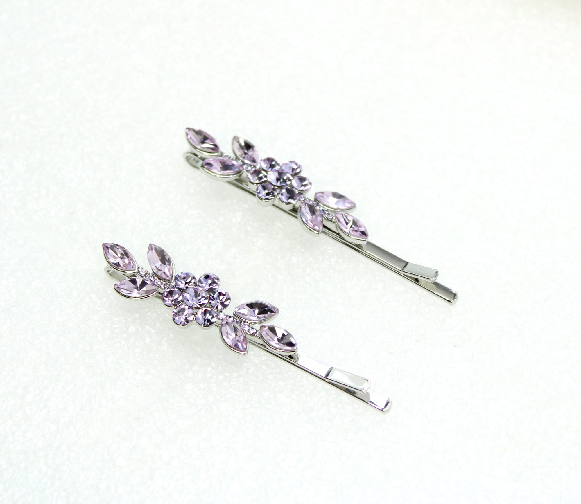 Faship A Pair Of Violet Light Purple Rhinestone Crystal Floral Hair Clip Pins 2 Pcs