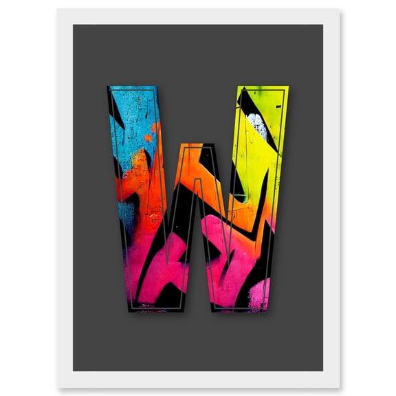 Letter W Tagging Pink Yellow Decorative Graffiti Mural Alphabet Initial Stencil Artwork Framed Wall Art Print A4