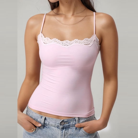 Padded Lace Tops for Women Y2K Double Lined Crop Tank Tops Fitted Backless Going Out Camisoles, L