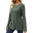 thumbnail image 4 of Hubery Women Long Sleeve Crew Neck Tunic Tops Buttons Side Fall Ribbed Knit Shirts, 4 of 5