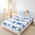 thumbnail image 4 of Manfei Chic Bowtie Bow Twin Sheet Sets,Cute Bowknot Ribbon Twin Fitted Sheet,Blue White Flat Sheet For Girls Teens,Super Cozy Room Decor,3-Piece, 4 of 7