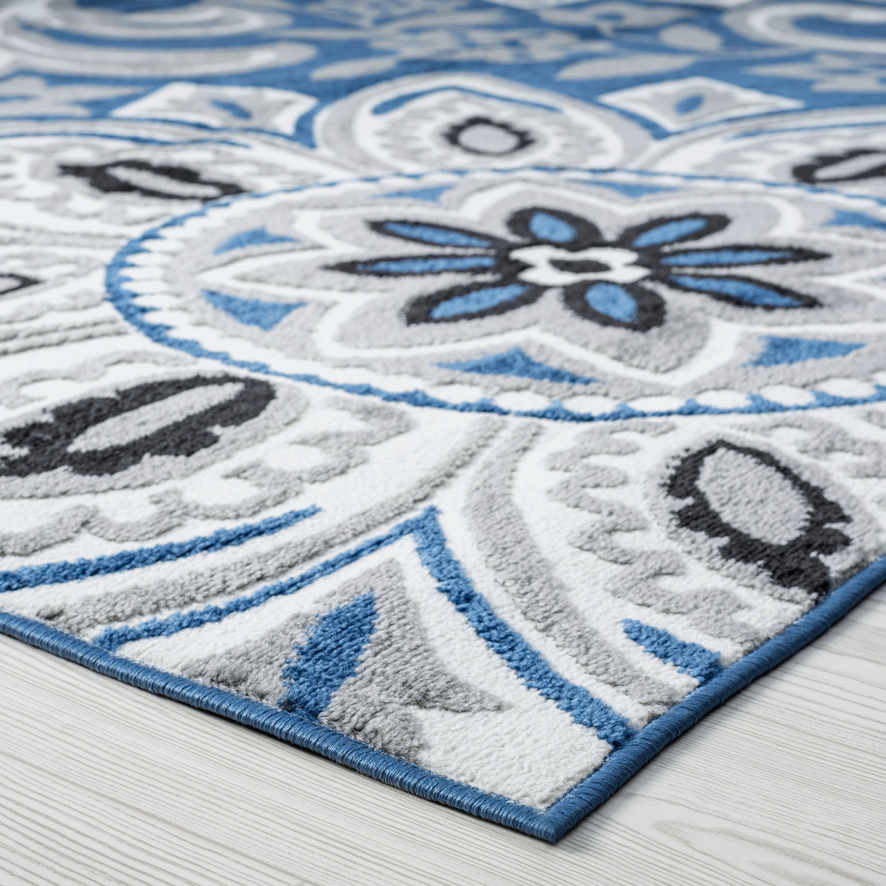 Transitional 9x12 Area Rug (8'10'' x 12'2'') Floral Blue, White Living Room Easy to Clean