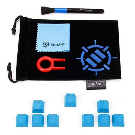 - ENHANCE Gaming Keyboard Keycaps Set FPS Upgrade Kit - 9 PBT Clear Translucent Backlight Key Caps for Cherry MX Mechanical Keyboards - Includes Keycap Puller, Dust Brush and Microfiber Cloth - Blue