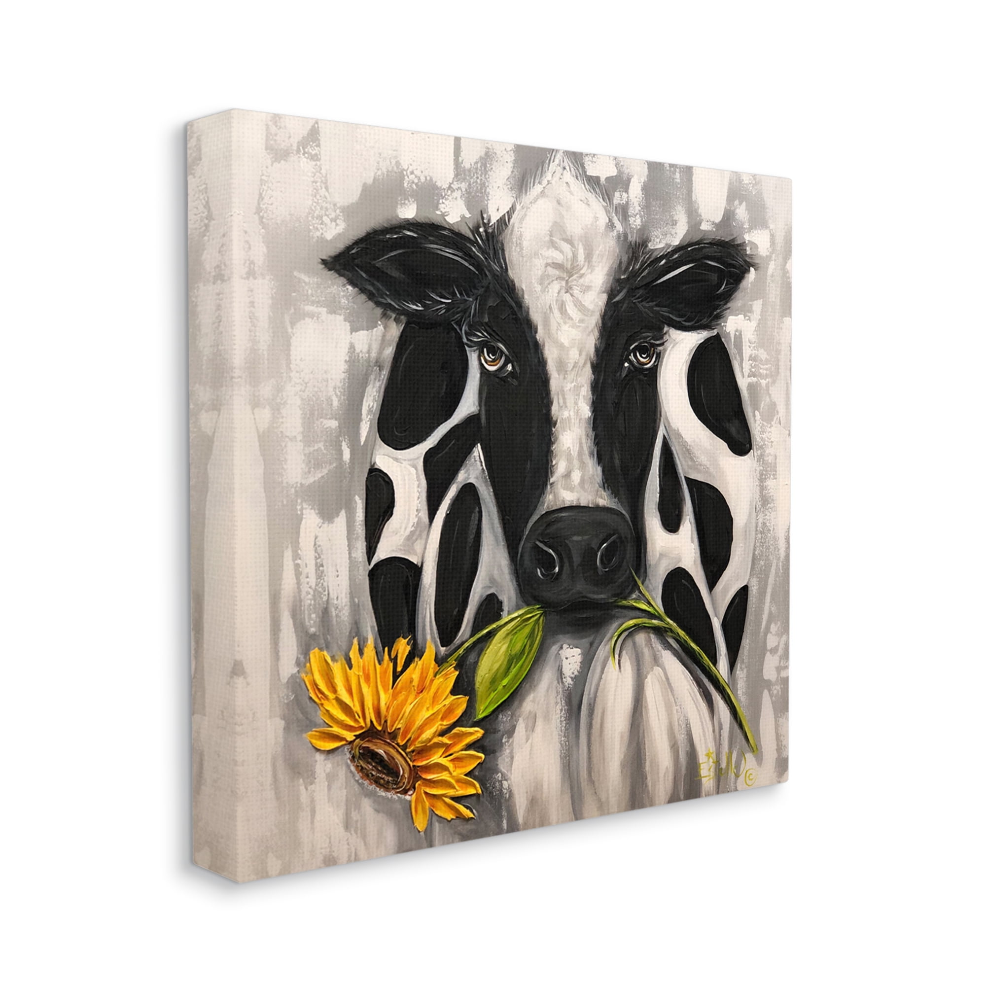 Stupell Industries Cow & Sunflower Painting Animals & Insects Painting Gallery Wrapped Canvas Art Print Wall Art, 30 x 30