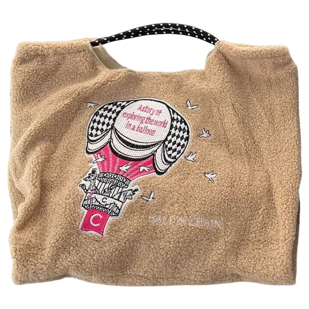Bolso de mano bordado para mujer, bolso de hombro esponjoso Kawaii, bolso de compras suave y versátil