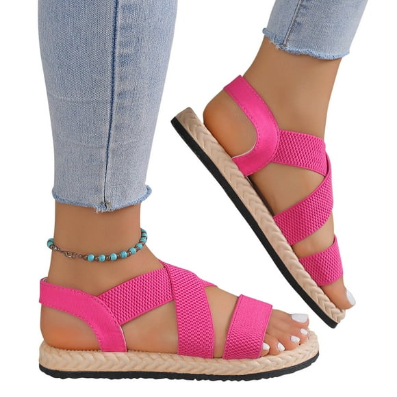 Latrodar Beach Sandals for Woman Flat Sandals Sandals for Women 2025 Comfortable Hiking Elastic Lace-Up Bandage Sandals Pull-On Summer Shoes Medium Solid Sandals for Lady Anniversary Birthday Gifts