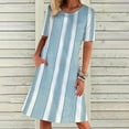 thumbnail image 2 of Henpk Summer Dresses for Women Striped T Shirt Dress Casual Midi Dress Short Sleeve Sundress with Pockets Round-Neck Fashion Casual Temperament Pullover Short Sleeve Print Casual Loose Pocket Blue L, 2 of 8