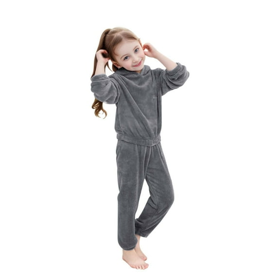 MEZZALL Boys Girls Flannel Clothes Long Sleeve And Pants Winter Warm Soft Fuzzy Homewear With Sweatpants Trendy Toddler Dailywear, Grey, 5-6 Years