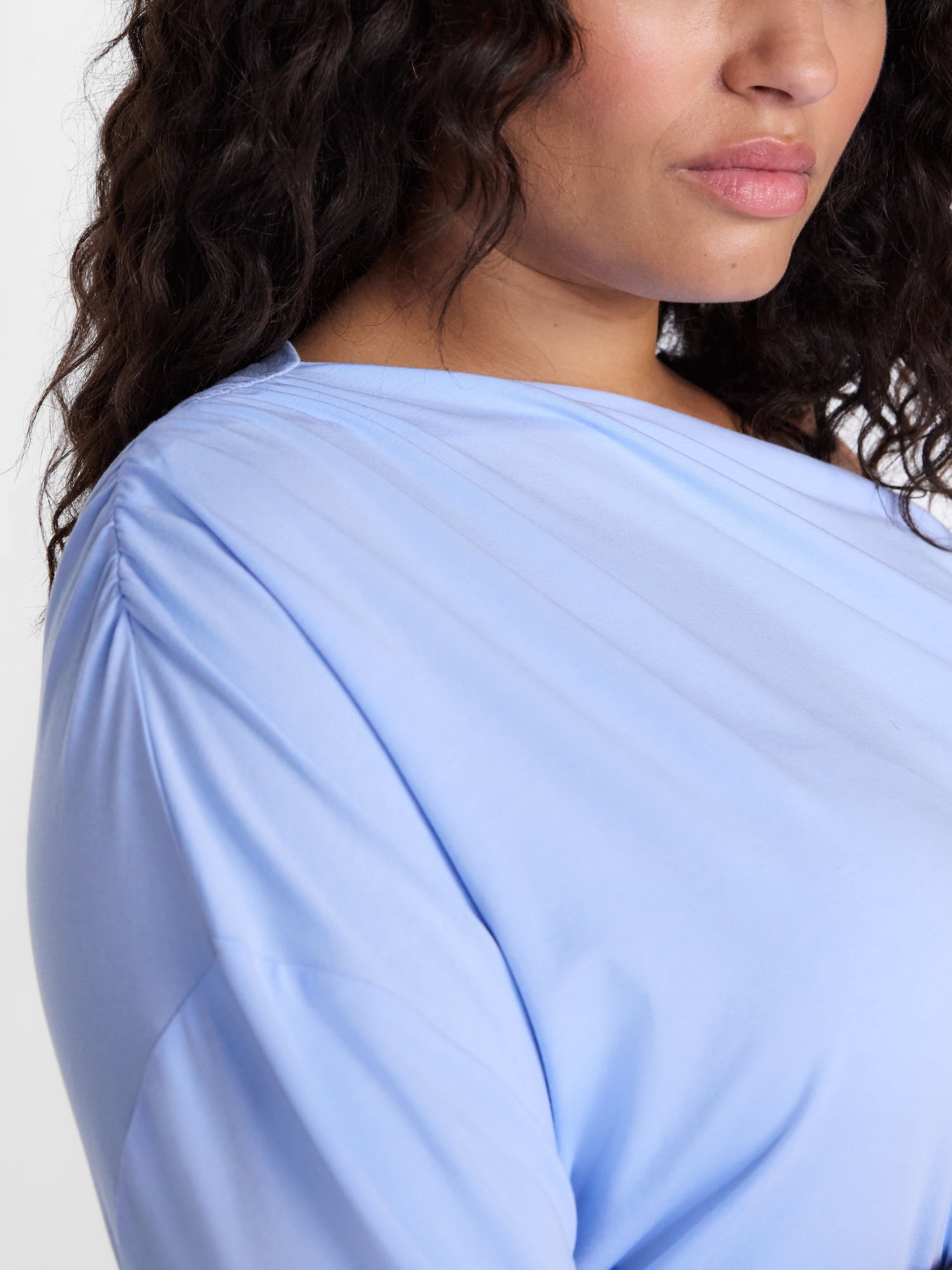 Terra & Sky Women’s Plus Asymmetrical Pleated One Shoulder Top with Long Sleeves, Sizes 0X-5X