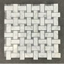 10 Sheets of 1" x 2" White Cararra and Gray Dot Basketweave Marble Mosaic Wall & Floor Tile