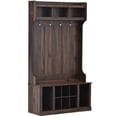 thumbnail image 4 of Hall Tree with Bench and Shoe Storage, 3 in 1 Entryway Bench With Coat Rack and Shoe Cubbies, Mudroom Bench with Storage and 6 Steel Double Hooks for Entryway (Tiger, 39.4"L x 15.7"W x 70.8"H), 4 of 9