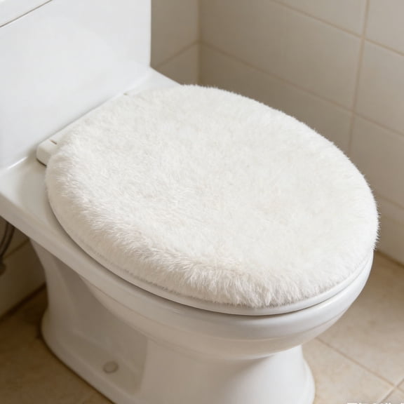 Vosarea Toilet Seat Lid Cover, Washable, Dustproof, Comfortable, White, Plush