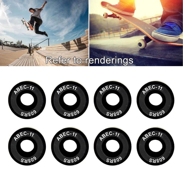 Almacén de patineta de material acero de 8 piezas, 608RS ABEC-11 Reemplazo sellado Warehouse Wheels, rodamiento de rodillos de metal para cubiertas de longboar Negro