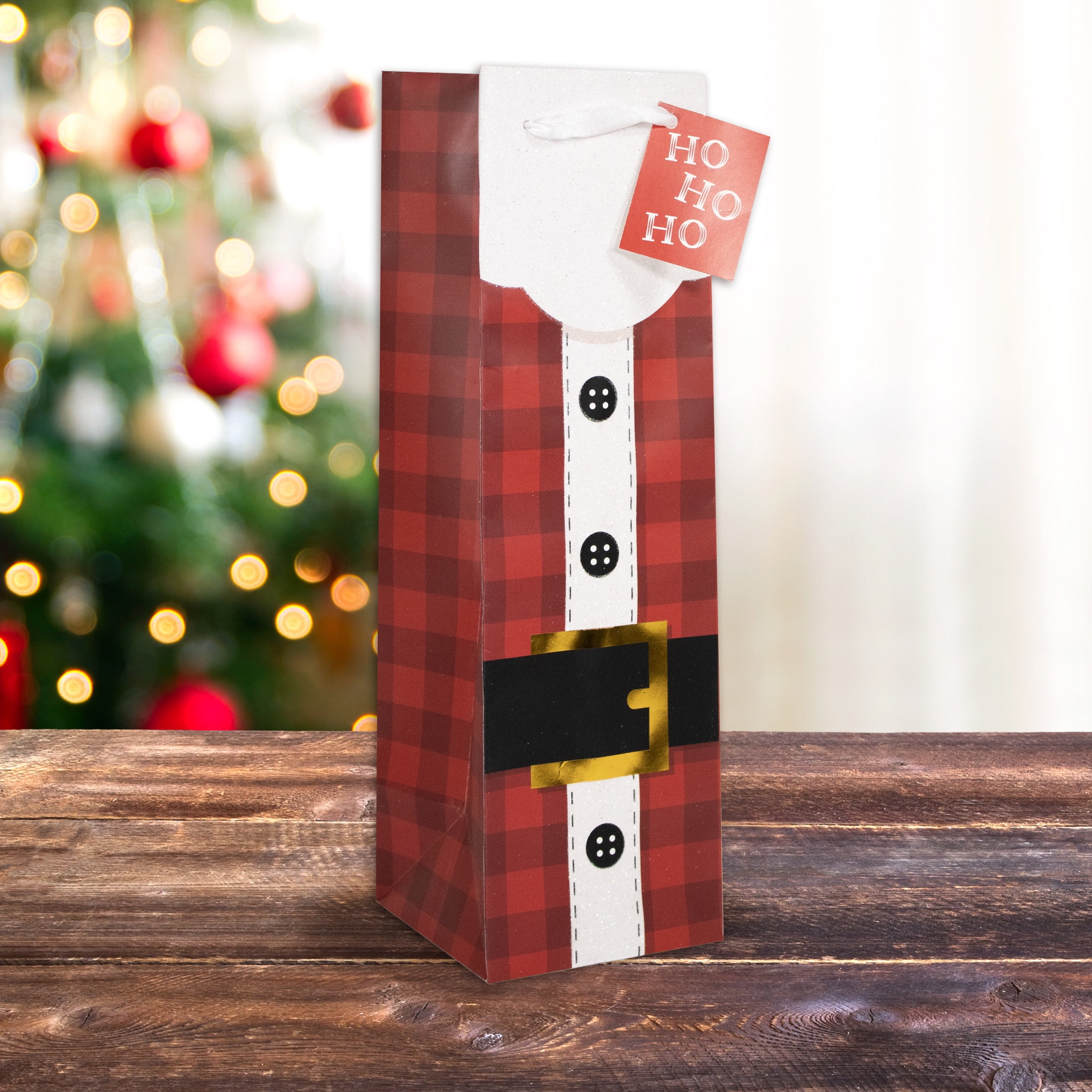 Holiday Time Red Santa Belt Small Wine Christmas Paper Gift Bag