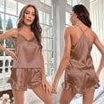 thumbnail image 1 of Pijama sexy de seda de hielo con tirantes, traje de verano de dos piezas para mujer, pantalones cortos, ropa de hogar para mujer, 1 of 6