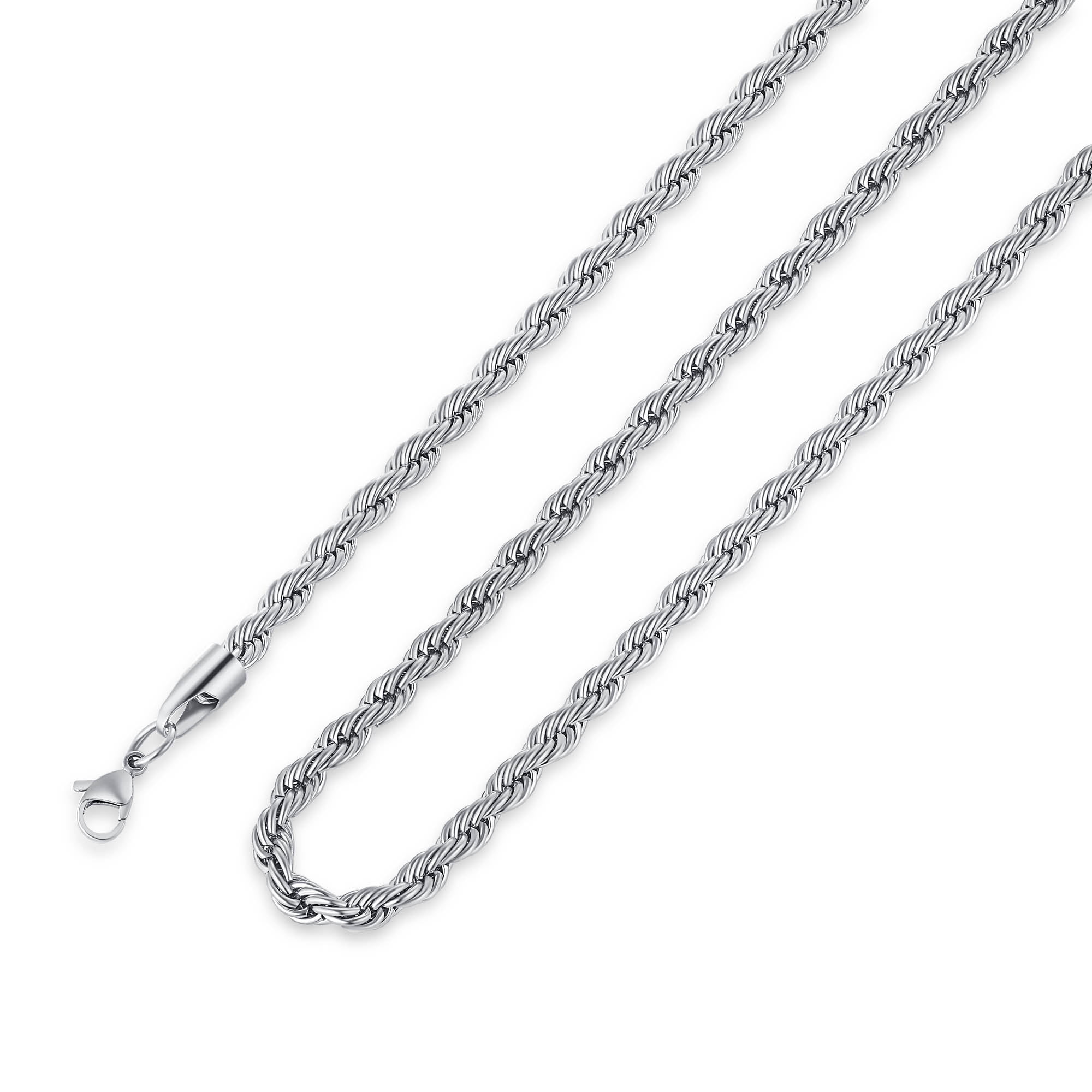 Silver Tone Men/Women's 2-4mm 18-26'' Rope Chain Stainless Steel Necklace Gift 
