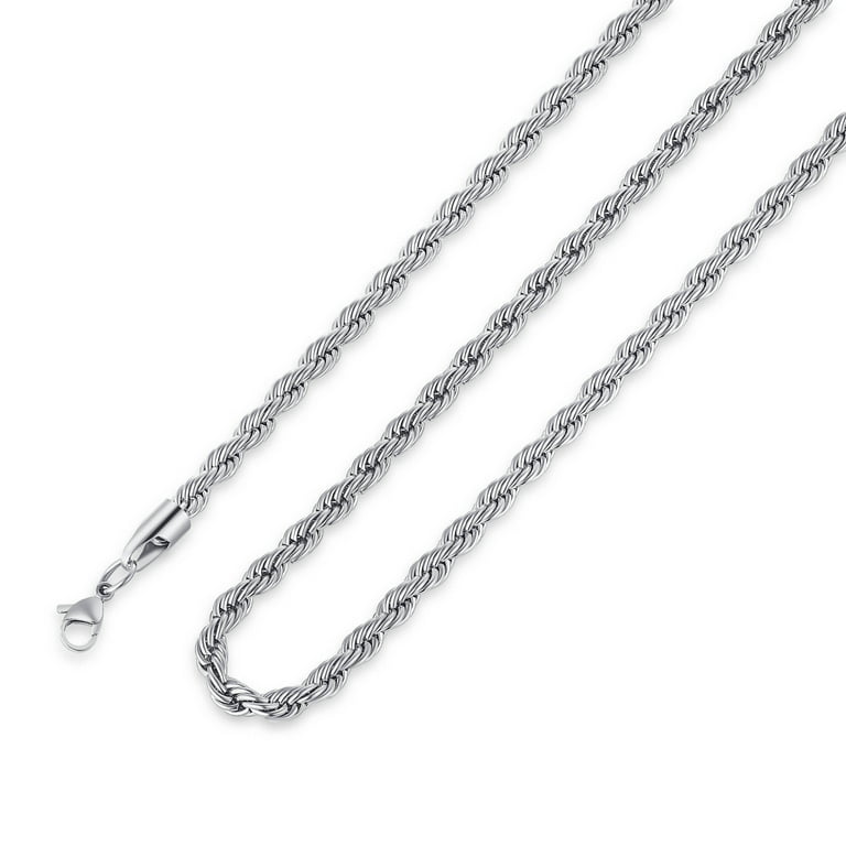 TINGN Silver Chain for Men 2.5mm 18 Inch Stainless Steel Silver Thin Twist  Rope Chain Necklace for Men Women 