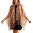 thumbnail image 3 of AHMOMEI Women’s Floral Lace Tassel Shawl Wrap, Sheer Open Front Fringed Cover Up, Lightweight Scarf for Evening Dresses Wedding Bridesmaid Party (Brown), 3 of 6