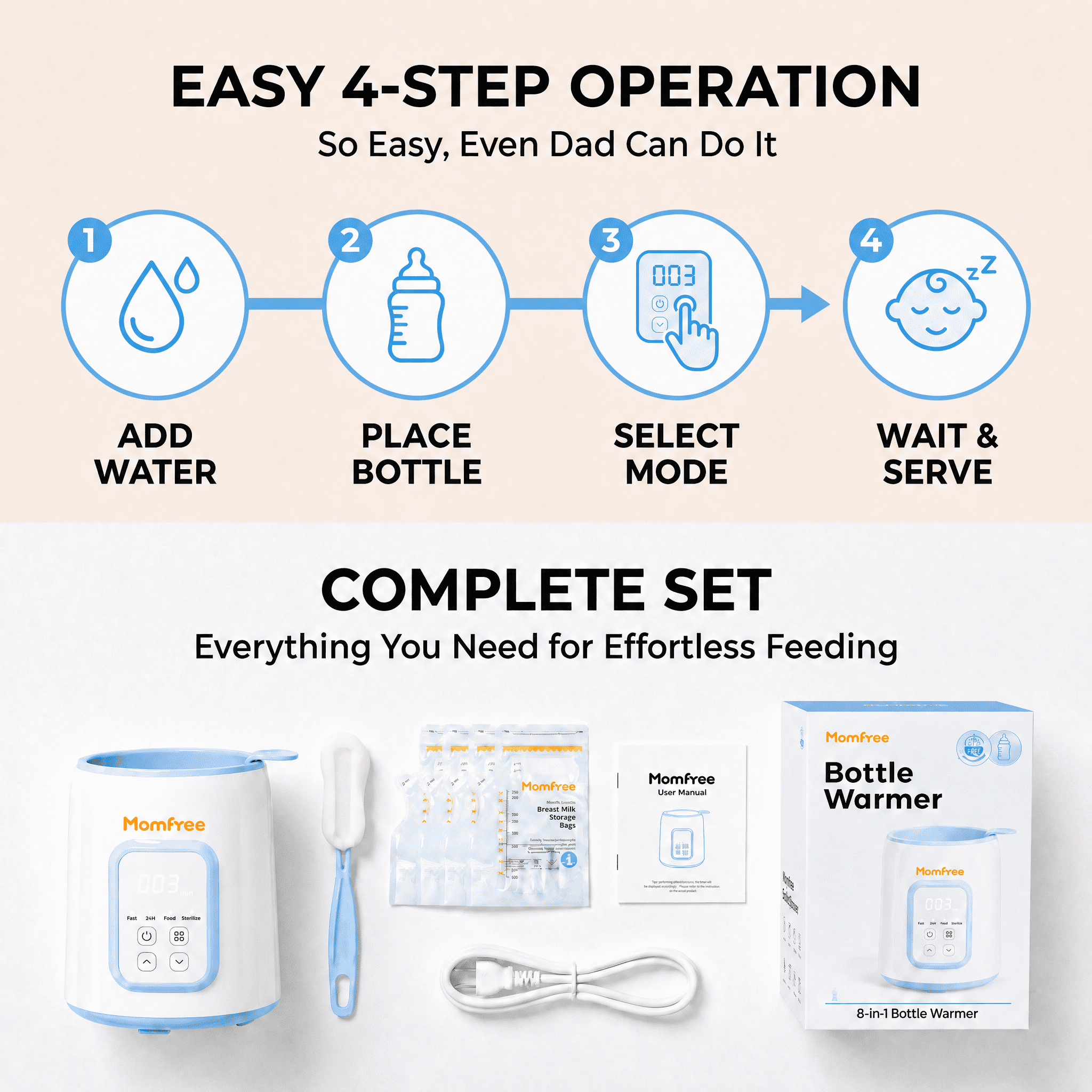 Baby Essentials Bottle Warmer8-in-1Fast Heating for Breastmilk and Formula,Baby Registry Search,with Accurate Temperature Control and Automatic Shut-Off,with Defrost,Keep Warm,for All Bottles