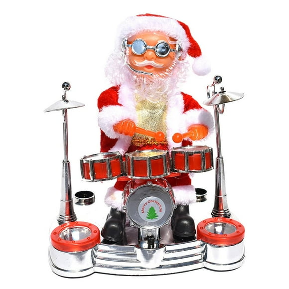 AMERTEER Poupée Jouet de Noël Dansante et Chantante Père Noël à Piles Figurine Musicale Mobile Décoration des Fêtes (Tambour)