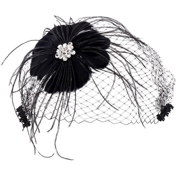 Tocado con velo para mujer, tocados con plumas, pinza para el cabello, velo, tocados para mujer, accesorios para el cabello, tocados para fiestas, bodas y novias