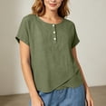 thumbnail image 4 of cocolona Summer Tops for Women Short Sleeve Crew Neck Button Asymmetrical Hem Shirts Dressy Casual Solid Color Blouses, 4 of 6