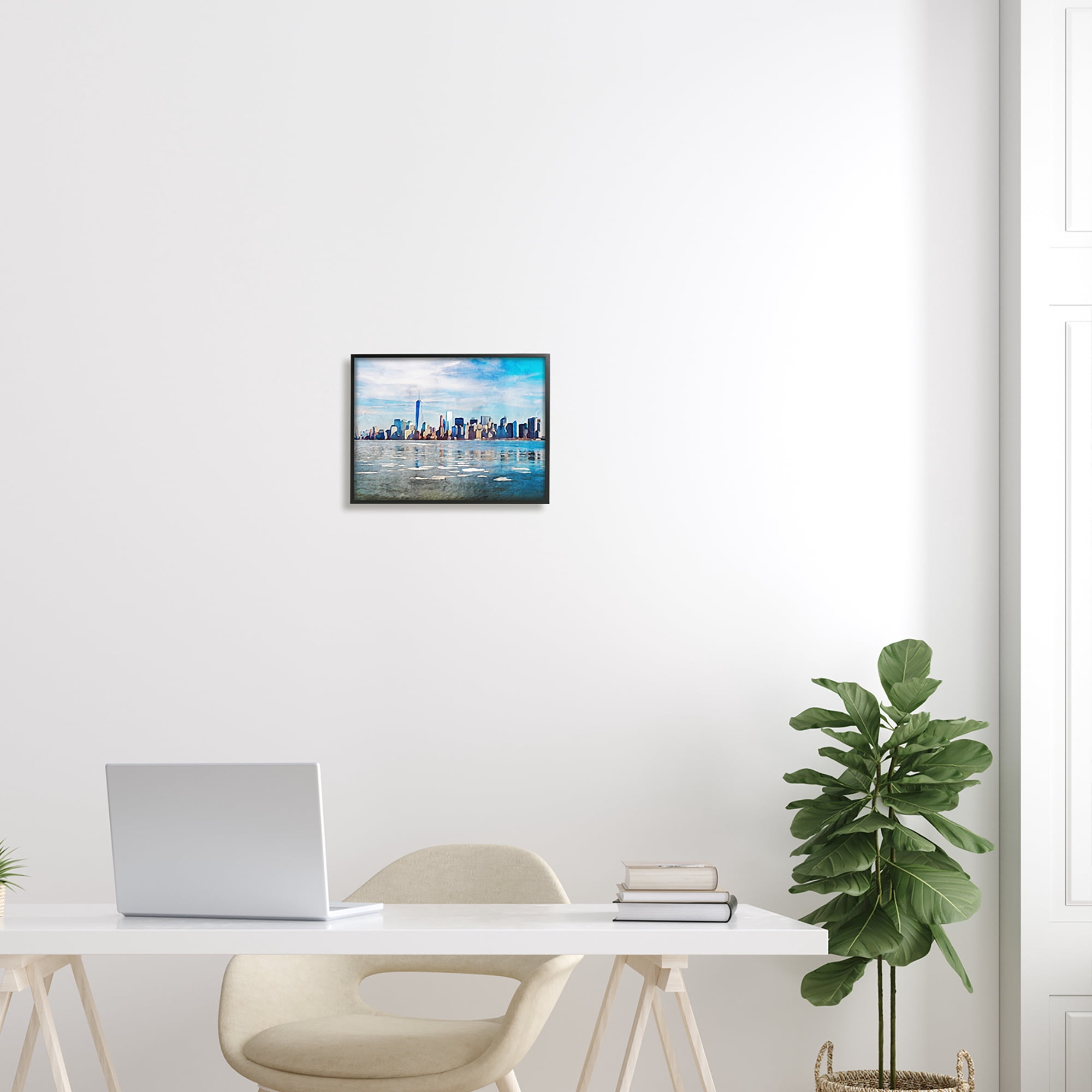 Stupell Distant New York City Skyline Buildings Travel & Places Painting Black Framed Art Print Wall Art