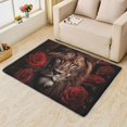 thumbnail image 2 of Lion Rug for Living Room - 5x7 Rug - Lion Rug - Red Rose Lion Area Rug - Wild Animal Rugs - Lion Head Wildlife Carpet, 2 of 7
