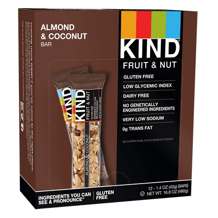 KIND Bars, Almond & Coconut, Gluten Free, Low Sugar, 1.4oz, 12