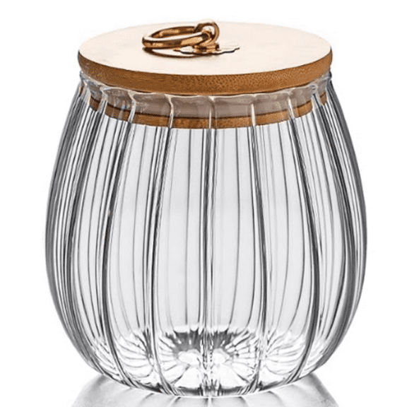Glass Coffee Nuts Canister Airtight Storage Jar Petal D rative Container with Bamboo Lid Metal Handle Easy to Grasp 700ml,