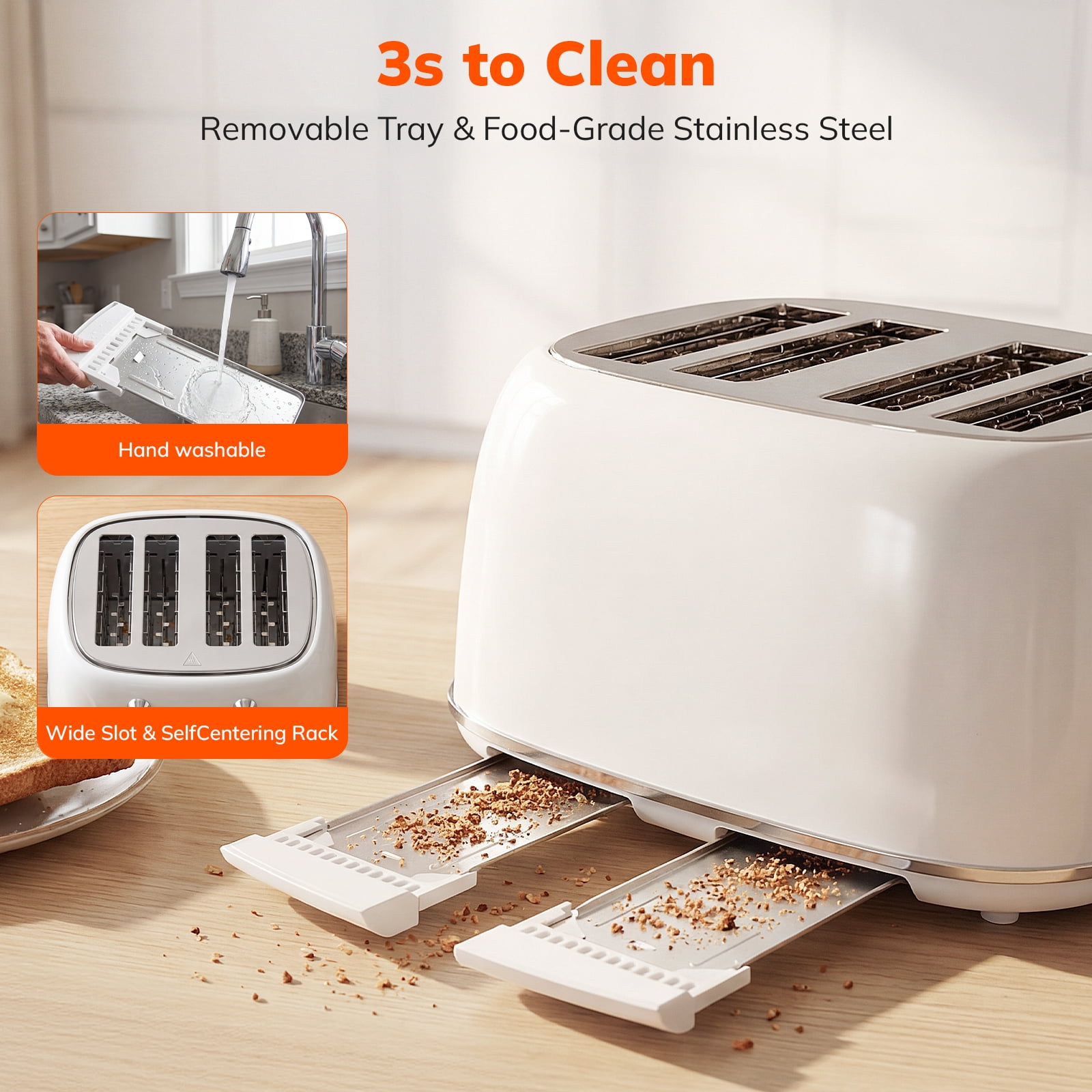 NICWIN 4 Slice Toaster, Extra Wide Slots Bread Toaster, Toast Shade Selector, Defrost & Reheat Functions for Kitchen Apartment Essentials, White