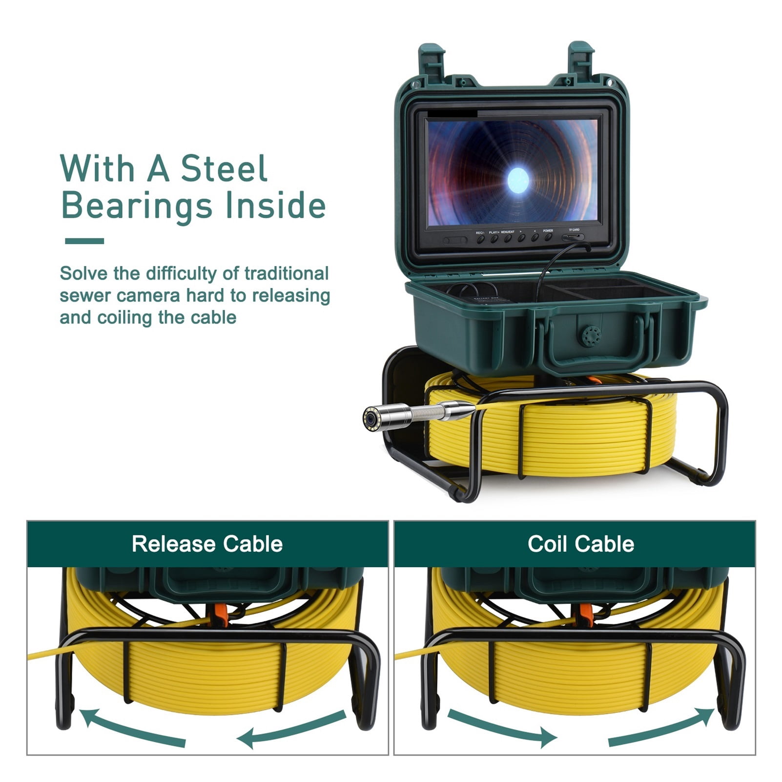 9" HD Screen DVR/WiFi 8GB Card IP68 20/30/50M Pipe Inspection Camera 23mm Drain Sewer Pipeline Industrial Endoscope ,Stunning Clarity