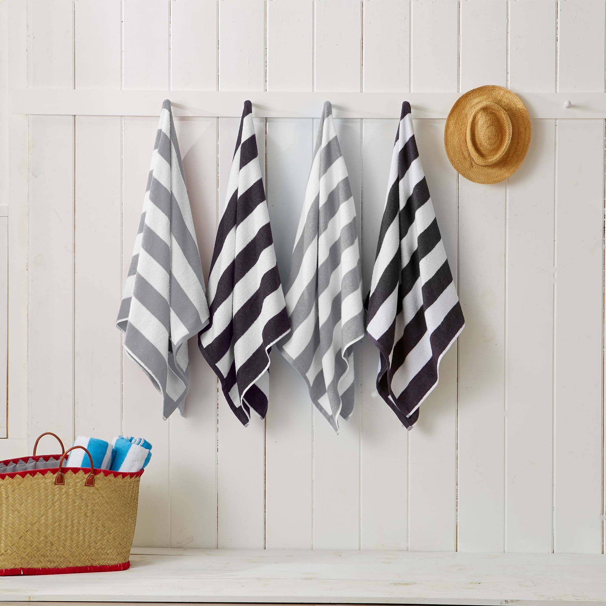 Great Bay Home Plush Cotton Durable Beach Towel (4 Pack- 30" x 60", Light Grey / Dark Grey)