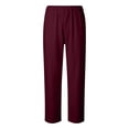 thumbnail image 4 of biudgviw Womens Linen Pants Elastic Waist Cropped Trousers Side Split Casual Straight Leg Pants Beach Vacation Outfits with Pockets, 4 of 7