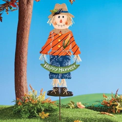 Colorful Fall Scarecrow Metal Yard StakeBoy