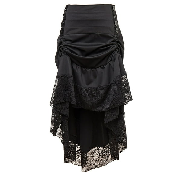 Idoravan Women's Basic Versatile Skirt Womens Vintage Retro Skirt Gothic Style Lace Drawstring ing Middle Skirt