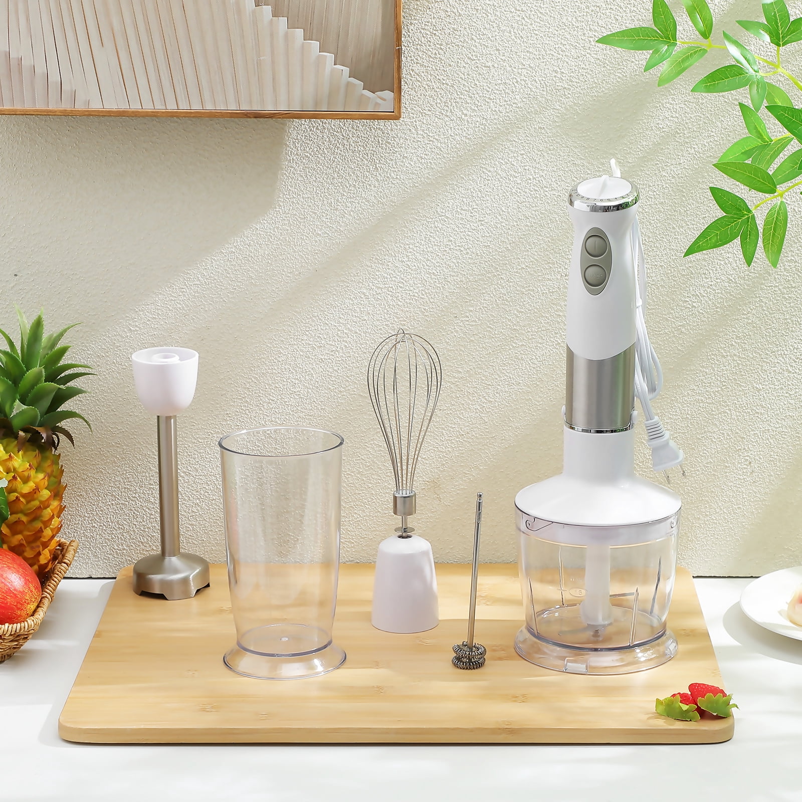 PAMINGONO White 5-in-1 Hand Blender Set – Electric Mixer Chopper Whisk Milk Frother for Soups, Sauces & Smoothies, US Plug
