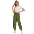 thumbnail image 2 of Womens High Waist Pants Drawstring Waist Wide Leg Cropped Comfort Capris Casual Vacation Trousers with Pockets, Light Green, XL, 2 of 8
