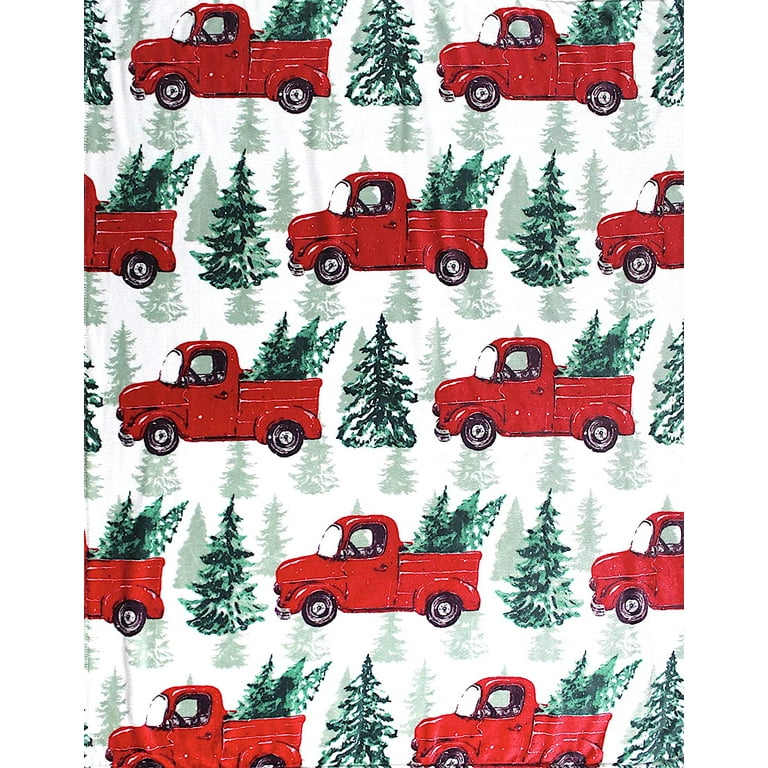 Serafina Home Christmas Holiday Throw Blanket Country Rustic Red Truck with Tree Design Picking Out The Tree Tree Farm