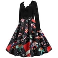 thumbnail image 3 of Zpanxa Vintage Tea Dress, 1950's Christmas Print V Neck Long Sleeves Retro Swing Dress, Women's Cocktail Stretchy Party Dresses Evening Christmas Dress, 3 of 4