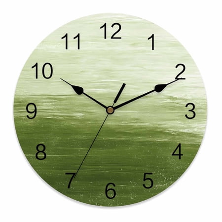 Wall Clock 12 Inch Sage Green White Brush Stroke Textured Round Silent Decorative Wall Clocks Battery Operated for Living Room Bedroom Kitchen Classroom Decor, Abstract Modern,Large