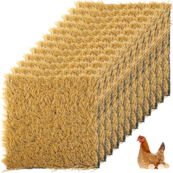 12 Pcs Chicken Nesting Box Pads, 12 x 12” Artificial Turf Mats, Washable Fake Grass Nesting Pads for Coop Bedding, Grass Rugs for Chicken Coops, Indoor Outdoor Floor Decor