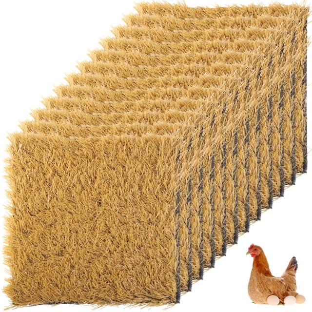 12 Pcs Chicken Nesting Box Pads, 12 x 12” Artificial Turf Mats, Washable Fake Grass Nesting Pads for Coop Bedding, Grass Rugs for Chicken Coops, Indoor Outdoor Floor Decor